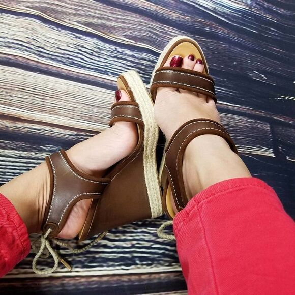 New DSQUARED2 US 8 Women Shoes Brown Leather Back Lace Platform Wedge Sandals - Picture 3 of 12